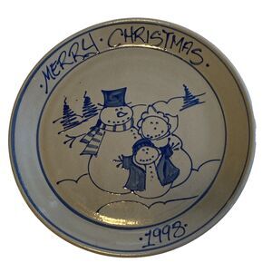 Beaumont Bros Salt Glazed Pottery 1998 Snowman Family Stoneware Christmas Plate
